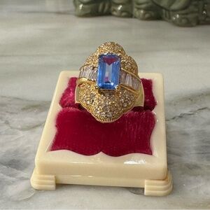 Elegant Art Deco Gold and Blue Spinel gemstone Ring- NADRI